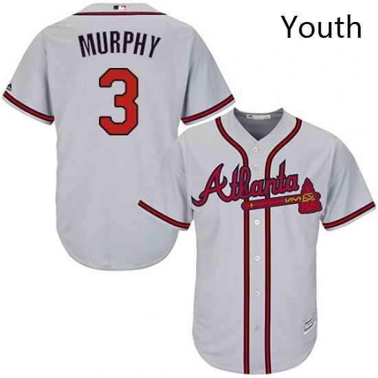 Youth Majestic Atlanta Braves 3 Dale Murphy Replica Grey Road Cool Base MLB Jersey